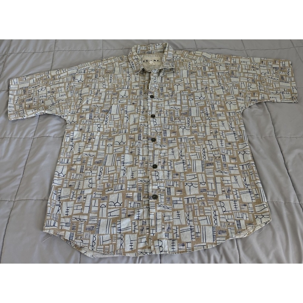 Vintage 80s Frank Geometric AOP Button Shirt L USA READ